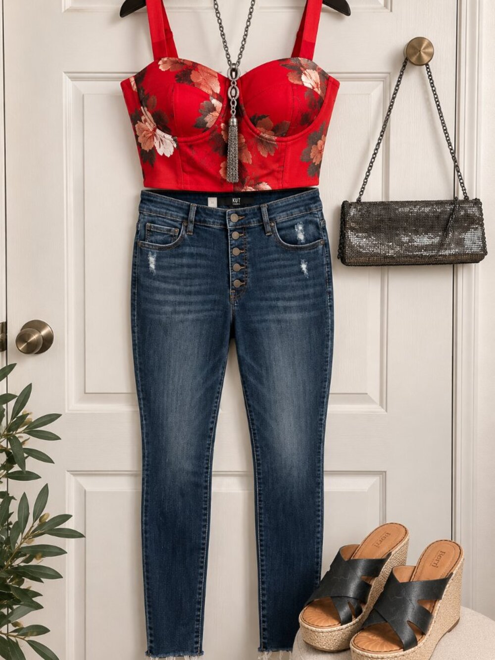 Fashion Nova Mesh-So-Well Corset Top 3X Red Metallic Floral Bustier NWT